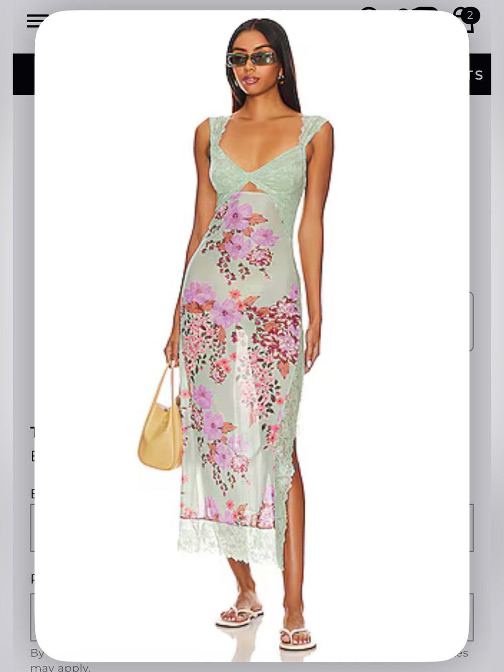 Free People Mint Lace-Back Floral Slip Dress